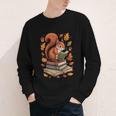 Squirrel Reading Book Lovers Fall Leaves Library Books Youth Long Sleeve Tee