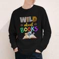 Wild About Reading Books Reader Bookworm Animals Book Lover Youth Long Sleeve Tee