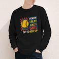 Women's Girls Softball Play Like A Girl Comic Book Pop Art Youth Long Sleeve Tee Women's Girls Softball Play Like A Girl Comic Book Pop Art Youth Long Sleeve Tee