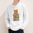 Cute Orange Tabby Cat Reading On Pile Of Books Youth Long Sleeve Tee