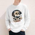 Cute Panda Reading Book Under Moon Bookworm Coffee Lover Youth Long Sleeve Tee