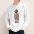 Cute Wiener Dog Dachshund Reading On Pile Of Books Youth Long Sleeve Tee