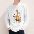 Giraffe Reading Tea Books Coffee Book Lover Graphic Youth Long Sleeve Tee