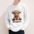 Highland Cow Reading Book Bookworm Youth Long Sleeve Tee