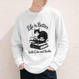 Life Is Better With Cats & Books Tuxedo Cat Mom Women Youth Long Sleeve Tee