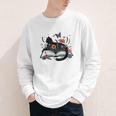Retro Cute Cat Floral Book Librarian Vintage Floral Cat Book Youth Long Sleeve Tee
