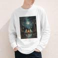 Vintage Ghost Book Reading Camping Gothic Halloween Teachers Youth Long Sleeve Tee