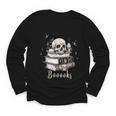 Boo Skeleton Skull Books Halloween Women School Teacher Kid Youth Long Sleeve Tee