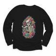 Book Lover Skeleton Reading With Dia De Los Muertos Flowers Youth Long Sleeve Tee
