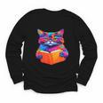 Cat Book Shirt Colorful Cat Reading Book Youth Long Sleeve Tee