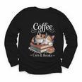 Coffee Cats And Books Cozy Calico Reader Love Cute Cat Youth Long Sleeve Tee