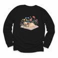 Color Floral Cute Pug Dog On Book Reading Bookworm Reader Youth Long Sleeve Tee