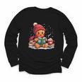Cozy Gingerbread Christmas Reading Book Xmas Snowflakes Fall Youth Long Sleeve Tee