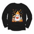 Cute Beanie Ghost Bookworm Cozy Book Reading Halloween Youth Long Sleeve Tee