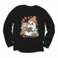 Cute Cozy Ghost Reading With Cat Book Lover Autumn Fall Youth Long Sleeve Tee Cute Cozy Ghost Reading With Cat Book Lover Autumn Fall Youth Long Sleeve Tee