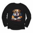 Cute Dog English Bulldog Reading Book Youth Long Sleeve Tee