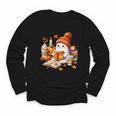 Cute Ghost Reading Book Lovers Halloween Pumpkin Women Girls Youth Long Sleeve Tee