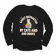 Easily Distracted By Cats & Books Tee Reader Book Worm Youth Long Sleeve Tee