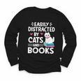 Easily Distracted By Cats And Books Cute Cat And Book Lovers Youth Long Sleeve Tee