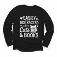 Easily Distracted By Cats And Books Reading Apparel Youth Long Sleeve Tee