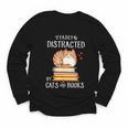 Easily Distracted By Cats And Books Reading Lover Bookish Youth Long Sleeve Tee