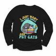 I Just Want To Read Books And Pet Cats Cat Book Lovers Youth Long Sleeve Tee