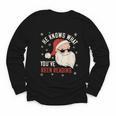 He Knows What You'Ve Been Reading Book Lover Women Santa Youth Long Sleeve Tee
