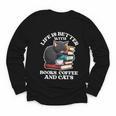 Life Is Better With Books Cats & Coffee Librarian Book Lover Youth Long Sleeve Tee