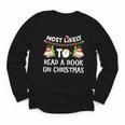 Most Likely To Read A Book On Christmas Snowman Family Youth Long Sleeve Tee
