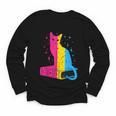 Pansexual Pride Celestial Cat Sitting Book LGBTQ Pan Colors Men Women Youth Long Sleeve Tee