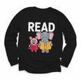 Pig Elephant Reading Cute Book Lover Bookworm Boys Girls Kid Youth Long Sleeve Tee