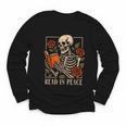 Read In Peace Skeleton Reading Book Halloween Teacher Youth Long Sleeve Tee Read In Peace Skeleton Reading Book Halloween Teacher Youth Long Sleeve Tee