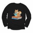 Squirrel Reading Book Glasses Bookworm Librarian Youth Long Sleeve Tee