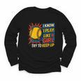 Women's Girls Softball Play Like A Girl Comic Book Pop Art Youth Long Sleeve Tee Women's Girls Softball Play Like A Girl Comic Book Pop Art Youth Long Sleeve Tee