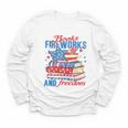 Books Fireworks And Freedom 4th Of July Book Lover Youth Long Sleeve Tee