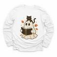 Books Ghost Reading Book Halloween Library Cat Fall Youth Long Sleeve Tee