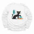 Cat Midcentury With Book And Coffee Atomic Age Mid Century Youth Long Sleeve Tee