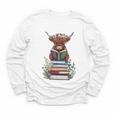 Cute Highland Cow With Book Floral Bookworm Librarian Book Youth Long Sleeve Tee Cute Highland Cow With Book Floral Bookworm Librarian Book Youth Long Sleeve Tee
