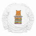 Cute Orange Tabby Cat Reading On Pile Of Books Youth Long Sleeve Tee