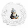 Cute Penguin Reading Book Faux-Crochet Print Youth Long Sleeve Tee