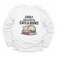 Easily Distracted By Cats And Books Cute Book Lover Youth Long Sleeve Tee