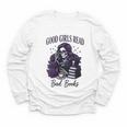 Good Girls Read Bad Books Sarcastic Skeleton Goth Skull Youth Long Sleeve Tee