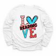 I Heart Books Love Reading Red And Stripe Animated Cat For Men Women Girls Kids Youth Long Sleeve Tee