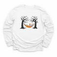 Skeleton Reading Book In Hammock Halloween Reader Youth Long Sleeve Tee