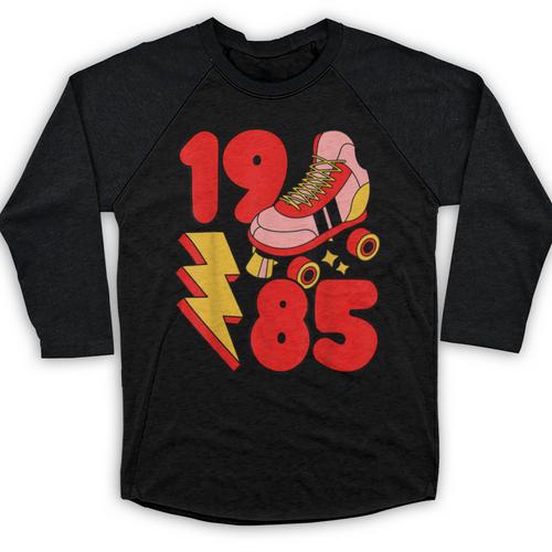 1985 Retro Roller Skate Vintage 80s Nostalgia Collector Baseball Raglan Shirt - Figerry