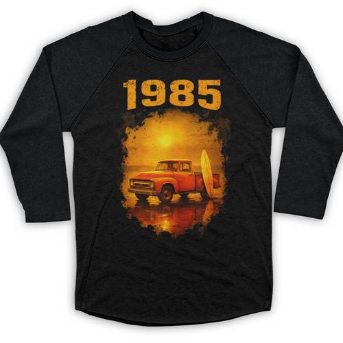 1985 Vintage Sunset Surf Truck Retro Beach Nostalgia Baseball Raglan Shirt - Figerry