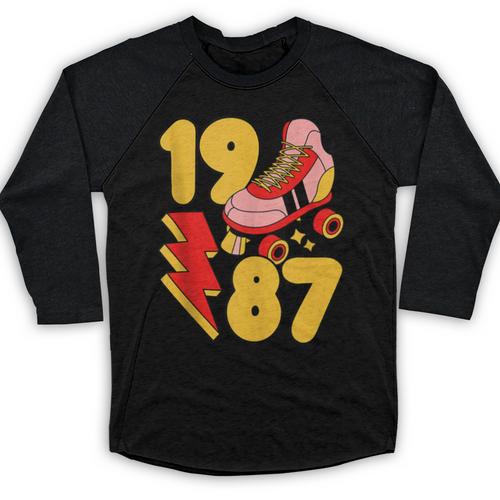 1987 Retro Roller Skate Vintage 80s Nostalgia Collector Baseball Raglan Shirt - Figerry