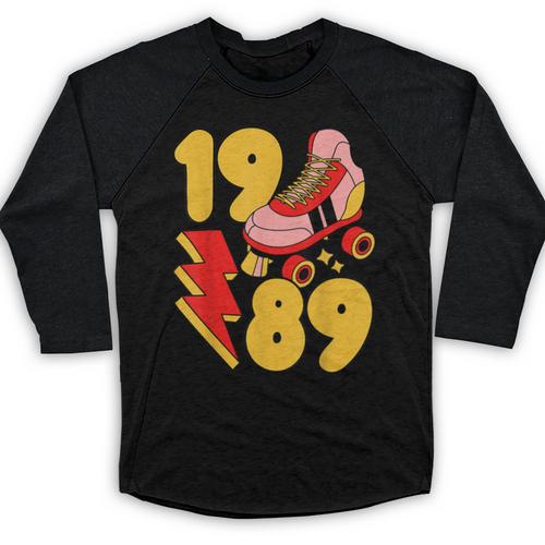 1989 Retro Roller Skate Vintage 80s Nostalgia Collector Baseball Raglan Shirt - Figerry