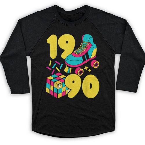 1990 Retro Raised In The 90s Old School Nostalgia Vibes Baseball Raglan Shirt - Figerry