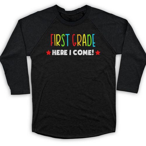 1st Grade Here I Come Kids Kindergarten Graduation Shirt Baseball Raglan Shirt - Best Gift Smart